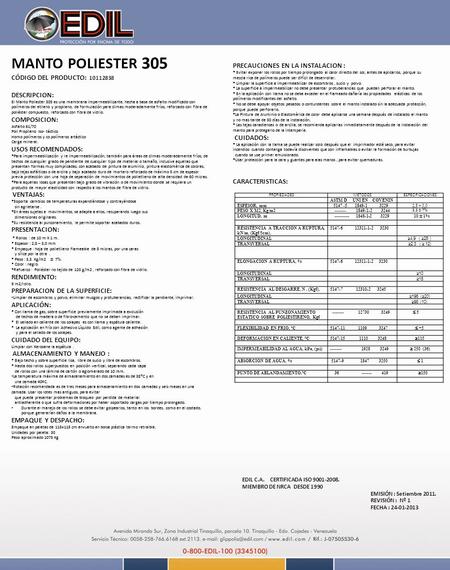 MANTO POLIESTER 305 CÓDIGO DEL PRODUCTO: