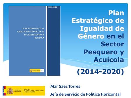Plan Estratégico de Igualdad de Género en el Sector Pesquero y Acuícola (2014-2020) Mar Sáez Torres Jefa de Servicio de Política Horizontal.