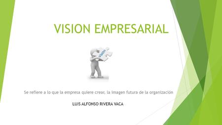 VISION EMPRESARIAL Se refiere a lo que la empresa quiere crear, la imagen futura de la organización LUIS ALFONSO RIVERA VACA.