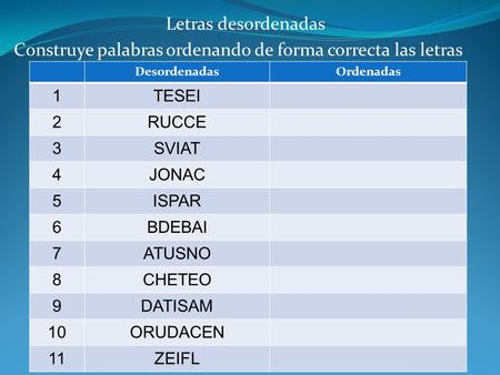 Construye palabras ordenando de forma correcta las letras