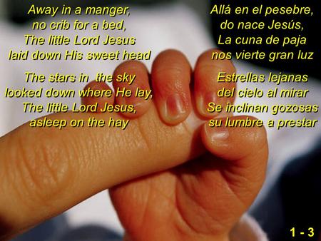 Away in a manger, no crib for a bed, The little Lord Jesus laid down His sweet head The stars in the sky looked down where He lay, The little Lord Jesus,