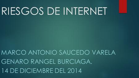 RIESGOS DE INTERNET MARCO ANTONIO SAUCEDO VARELA GENARO RANGEL BURCIAGA. 14 DE DICIEMBRE DEL 2014.