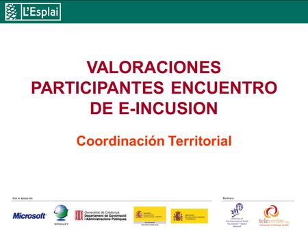 VALORACIONES PARTICIPANTES ENCUENTRO DE E-INCUSION Coordinación Territorial.
