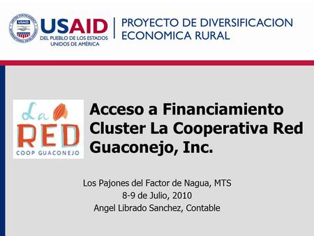 Acceso a Financiamiento Cluster La Cooperativa Red Guaconejo, Inc. Los Pajones del Factor de Nagua, MTS 8-9 de Julio, 2010 Angel Librado Sanchez, Contable.