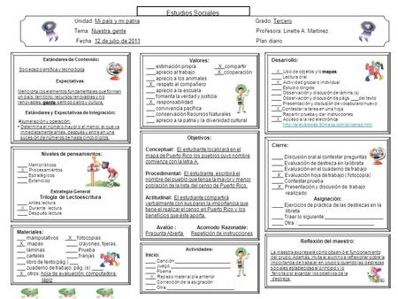 Estudios Sociales Unidad: Mi país y mi patria Grado: Tercero