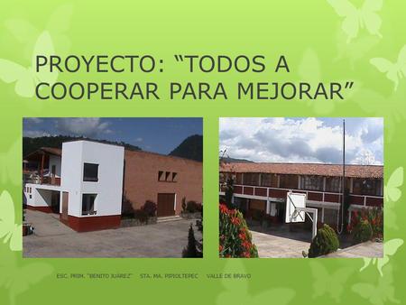 PROYECTO: “TODOS A COOPERAR PARA MEJORAR” ESC. PRIM. BENITO JUÁREZ STA. MA. PIPIOLTEPEC VALLE DE BRAVO.