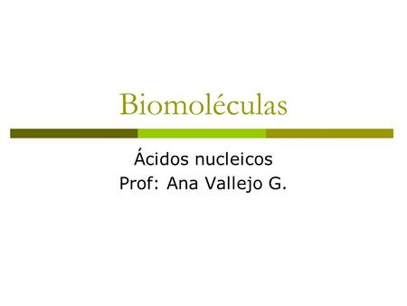Ácidos nucleicos Prof: Ana Vallejo G.