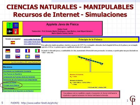 1 5 FUENTE:  CIENCIAS NATURALES - MANIPULABLES Recursos de Internet - Simulaciones.