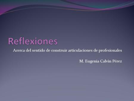 Acerca del sentido de construir articulaciones de profesionales M. Eugenia Calvin Pérez.