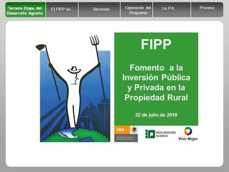 Tercera Etapa del Desarrollo Agrario El FIPP es… La P.A. Servicios Operación del Programa Proceso FIPP Fomento a la Inversión Pública y Privada en la Propiedad.