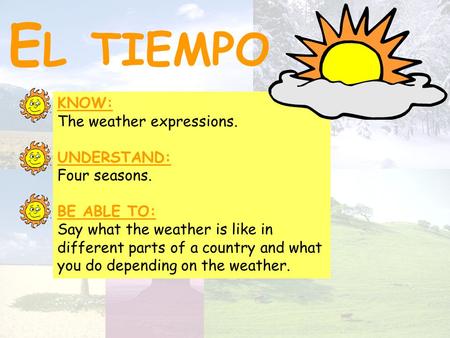 El tiempo KNOW: The weather expressions. UNDERSTAND: Four seasons.