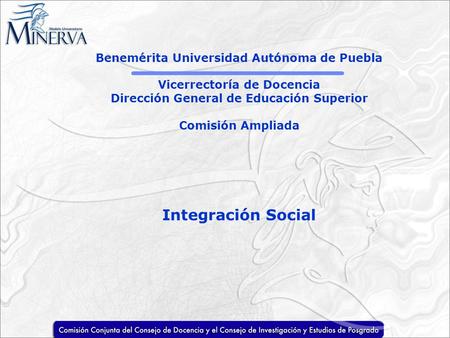 Benemérita Universidad Autónoma de Puebla Vicerrectoría de Docencia Dirección General de Educación Superior Comisión Ampliada Integración Social.