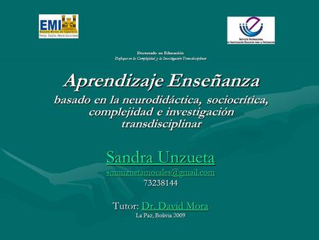 Doctorado en Educación Enfoque en la Complejidad y la Investigación Transdisciplinar Aprendizaje Enseñanza basado en la neurodidáctica, sociocrítica, complejidad.