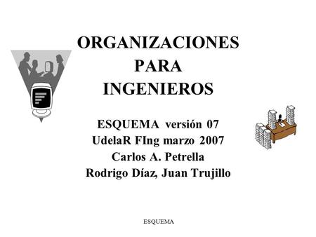 ESQUEMA ORGANIZACIONES PARA INGENIEROS ESQUEMA versión 07 UdelaR FIng marzo 2007 Carlos A. Petrella Rodrigo Díaz, Juan Trujillo.