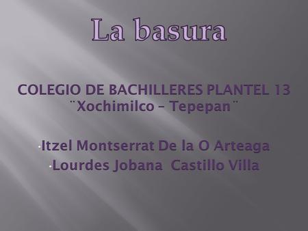 La basura COLEGIO DE BACHILLERES PLANTEL 13 ¨Xochimilco – Tepepan¨