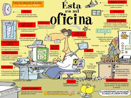 Frase de cabecera de su jefe: ¡¡Lo necesito para AYER!! RELOJ A la hora de irse ¡¡es más mirado que la recepcionista!! SERRUCHO DE EMERGENCIA Por si llega.