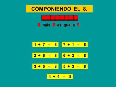 COMPONIENDO EL 8. 5 más 3 es igual a 8 1 más 7 es igual a 8