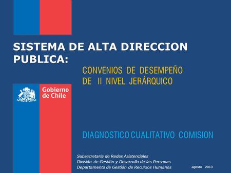 Agosto 2013 SISTEMA DE ALTA DIRECCION PUBLICA: CONVENIOS DE DESEMPEÑO DE II NIVEL JERÁRQUICO DIAGNOSTICO CUALITATIVO COMISION Subsecretaría de Redes Asistenciales.