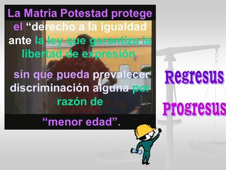 La Matria Potestad protege el “derecho a la igualdad ante la ley que garantiza la libertad de expresión, sin que pueda prevalecer discriminación alguna.