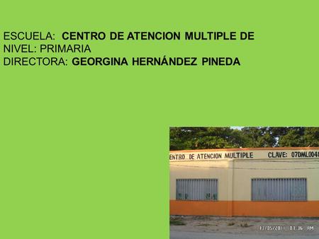 ESCUELA: CENTRO DE ATENCION MULTIPLE DE NIVEL: PRIMARIA DIRECTORA: GEORGINA HERNÁNDEZ PINEDA.