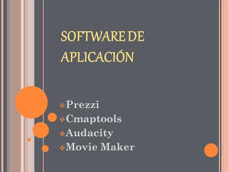 SOFTWARE DE APLICACIÓN  Prezzi  Cmaptools  Audacity  Movie Maker.