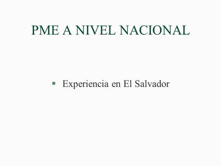 PME A NIVEL NACIONAL § Experiencia en El Salvador.