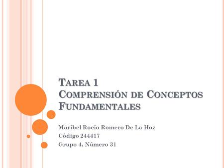 T AREA 1 C OMPRENSIÓN DE C ONCEPTOS F UNDAMENTALES Maribel Rocío Romero De La Hoz Código 244417 Grupo 4, Número 31.