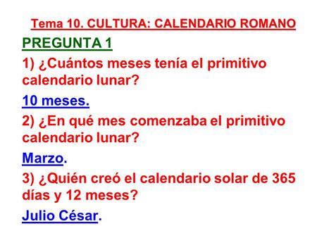 Tema 10. CULTURA: CALENDARIO ROMANO