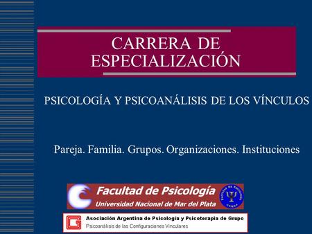 CARRERA DE ESPECIALIZACIÓN PSICOLOGÍA Y PSICOANÁLISIS DE LOS VÍNCULOS Pareja. Familia. Grupos. Organizaciones. Instituciones.
