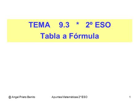 @ Angel Prieto BenitoApuntes Matemáticas 2º ESO1 TEMA 9.3 * 2º ESO Tabla a Fórmula.