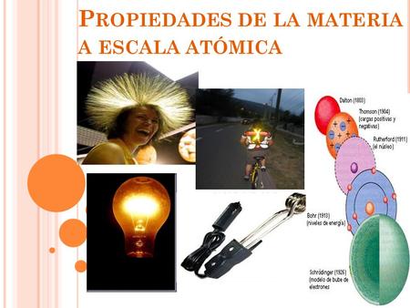 P ROPIEDADES DE LA MATERIA A ESCALA ATÓMICA. Propiedades de la materia a escala atómica  Electrización  Conductividad Eléctrica  Conductividad Térmica.