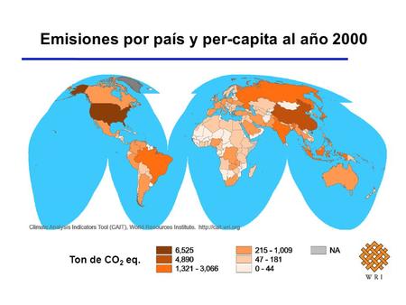 Emisiones por país y per-capita al año 2000 Ton de CO 2 eq.