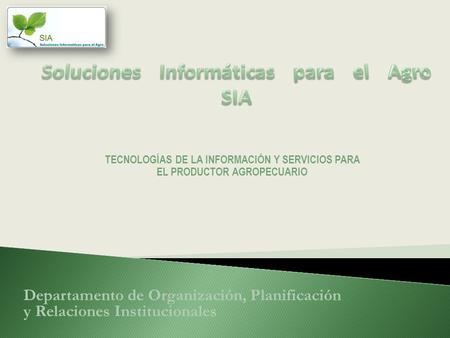 Departamento de Organización, Planificación y Relaciones Institucionales TECNOLOGÍAS DE LA INFORMACIÓN Y SERVICIOS PARA EL PRODUCTOR AGROPECUARIO.
