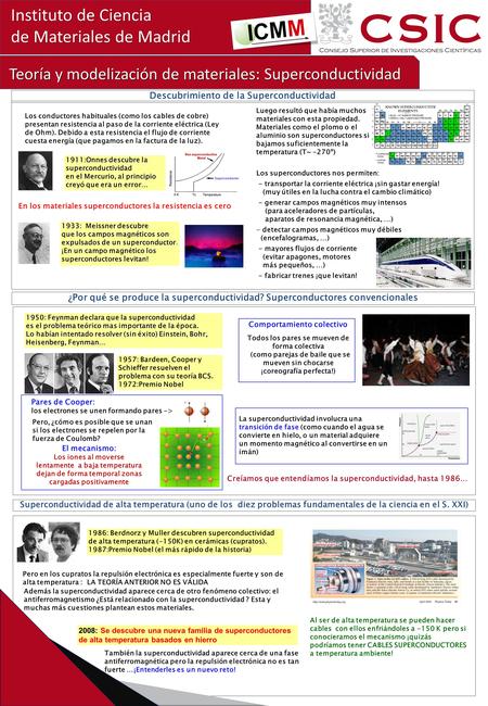 Instituto de Ciencia de Materiales de Madrid Teoría y modelización de materiales: Superconductividad Teoría y modelización de materiales: Superconductividad.