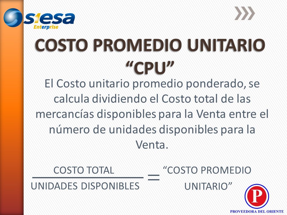 El Costo unitario promedio ponderado, se calcula dividiendo el Costo total  de las mercancías disponibles para la Venta entre el número de unidades  disponibles. - ppt descargar