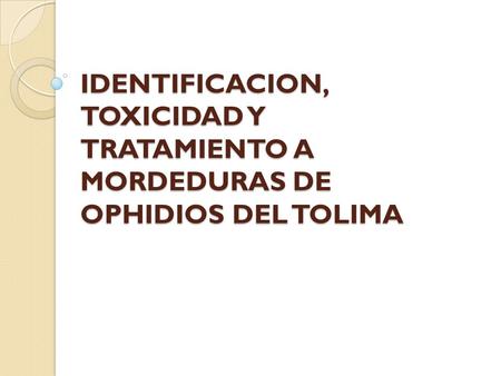 IDENTIFICACION, TOXICIDAD Y TRATAMIENTO A MORDEDURAS DE OPHIDIOS DEL TOLIMA.