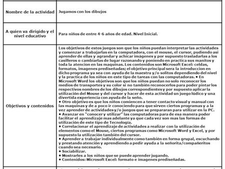 Nombre y apellido Karina Florencia Mazzeo Nombre de la activ idad Jugamos con los dibujos A quien va dirigi do y el nivel educ ativo Para niños de entre.