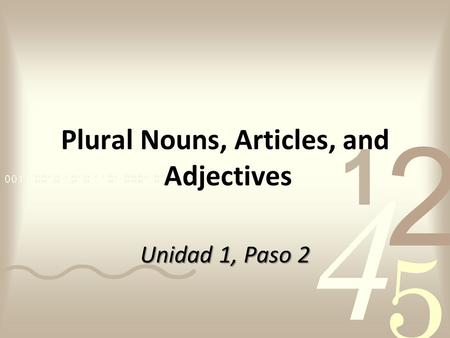 Plural Nouns, Articles, and Adjectives