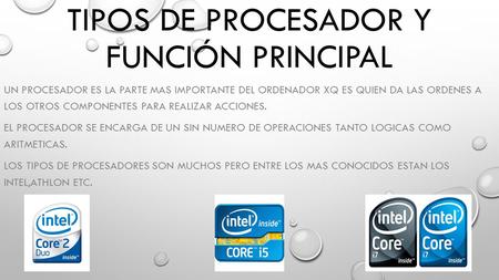 TIPOS DE Procesador Y FUNCIÓN PRINCIPAL