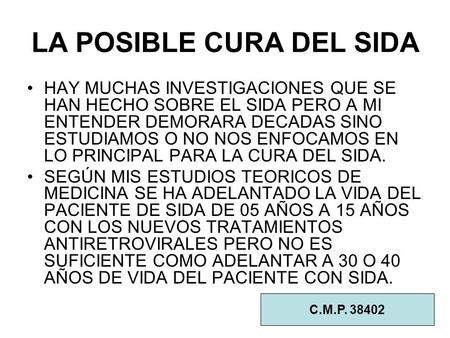 LA POSIBLE CURA DEL SIDA