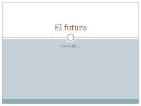UNIDAD 7 El futuro. The future tense uses the same endings for all – ar, -er, -ir verbs. Future tense in English has to use the verb “will” éemos áséis.