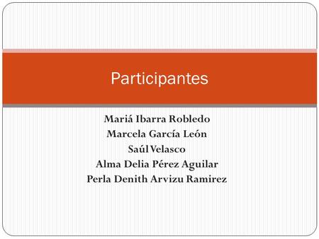 Mariá Ibarra Robledo Marcela García León Saúl Velasco Alma Delia Pérez Aguilar Perla Denith Arvizu Ramirez Participantes.