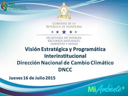 Visión Estratégica y Programática Interinstitucional Dirección Nacional de Cambio Climático DNCC Jueves 16 de Julio 2015.