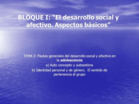 BLOQUE I: “El desarrollo social y afectivo. Aspectos básicos”