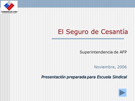 El Seguro de Cesantía Superintendencia de AFP Noviembre, 2006 Presentación preparada para Escuela Sindical.
