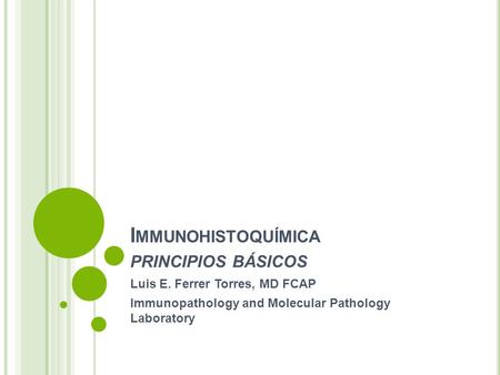 I MMUNOHISTOQUÍMICA PRINCIPIOS BÁSICOS Luis E. Ferrer Torres, MD FCAP Immunopathology and Molecular Pathology Laboratory.