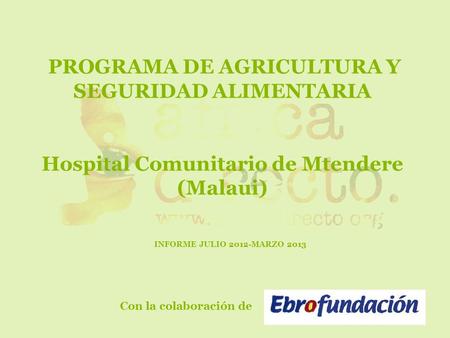 PROGRAMA DE AGRICULTURA Y SEGURIDAD ALIMENTARIA Hospital Comunitario de Mtendere (Malaui) INFORME JULIO 2012-MARZO 2013 Con la colaboración de.