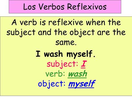 A verb is reflexive when the subject and the object are the same.