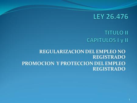 REGULARIZACION DEL EMPLEO NO REGISTRADO PROMOCION Y PROTECCION DEL EMPLEO REGISTRADO 1.