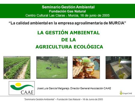 “Seminario Gestión Ambiental” – Fundación Gas Natural – 16 de Junio de 2005 Seminario Gestión Ambiental Fundación Gas Natural Centro Cultural Las Claras.